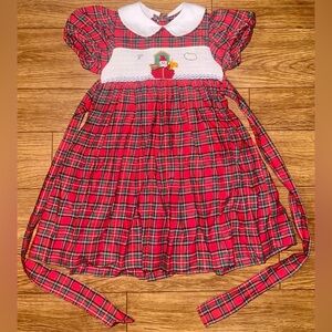 Vintage Anavini Girls christmas smocked dress Tartan Plaid Noah’s Ark size 2